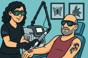 Drawing of laser tattoo removal at Chroma Tattoo.Understanding Hyperpigmentation & Hypopigmentation After Laser Treatments.